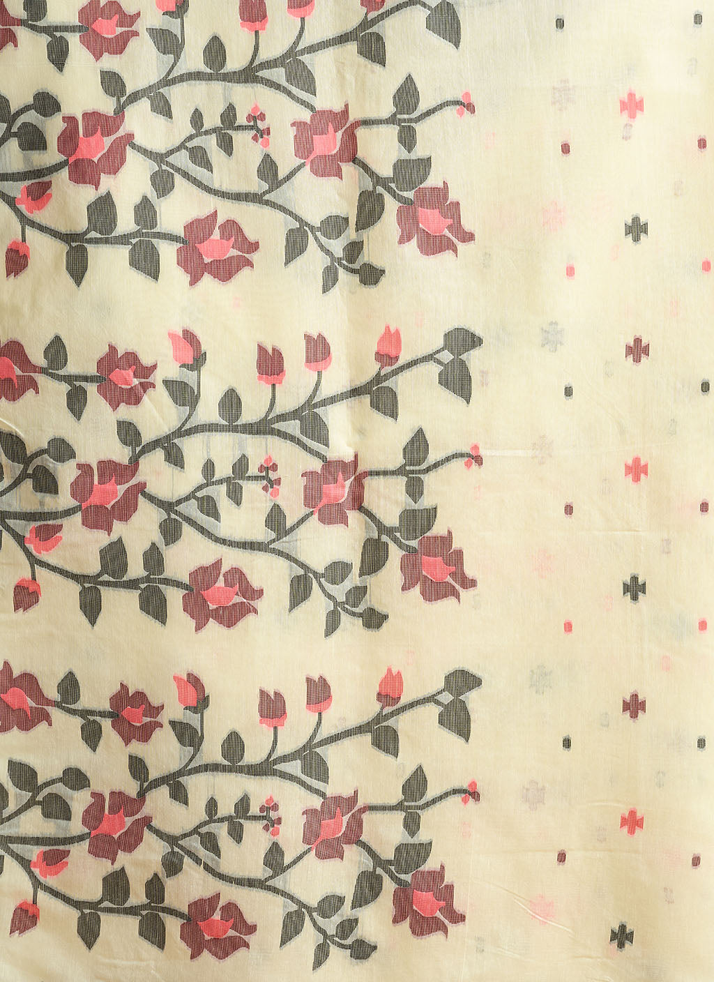 Pure Cream Cotton jamdani floral weaving