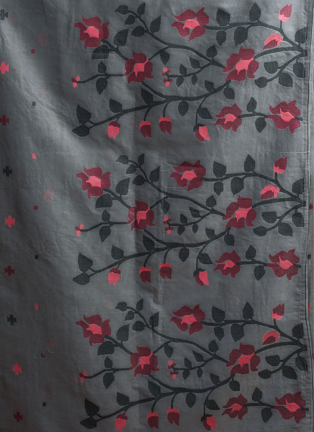 Pure Grey Cotton jamdani floral weaving