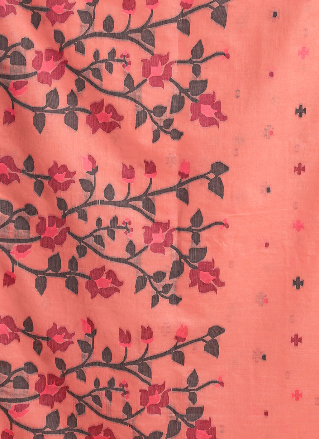 Pure Peach Cotton jamdani floral weaving