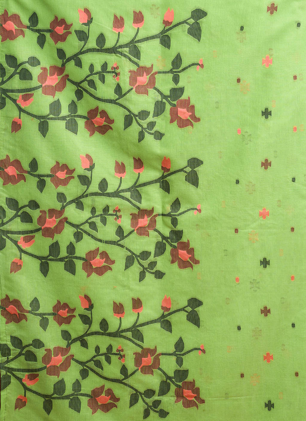 Pure P Green Cotton jamdani floral weaving