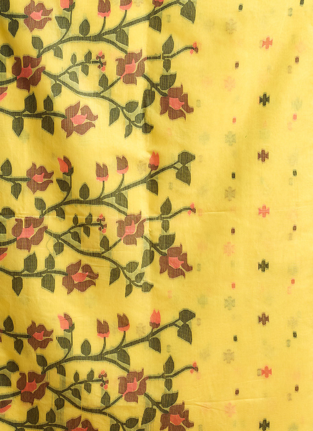 Pure Yellow Cotton jamdani floral weaving