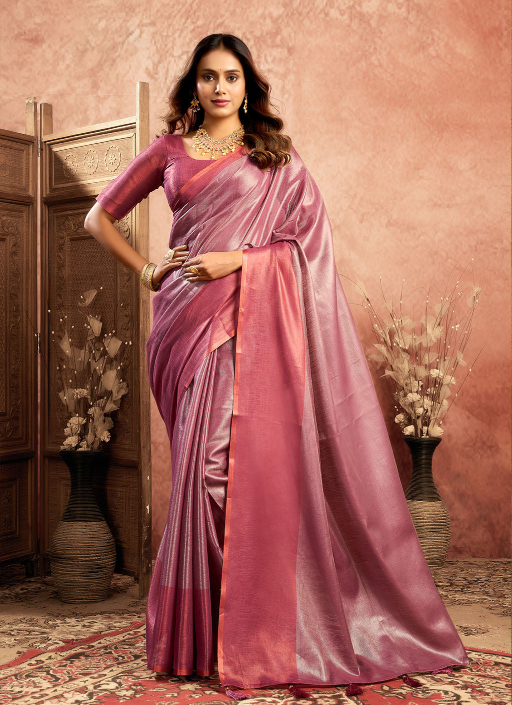 pure Soft Tissue Zari saree-Magenta