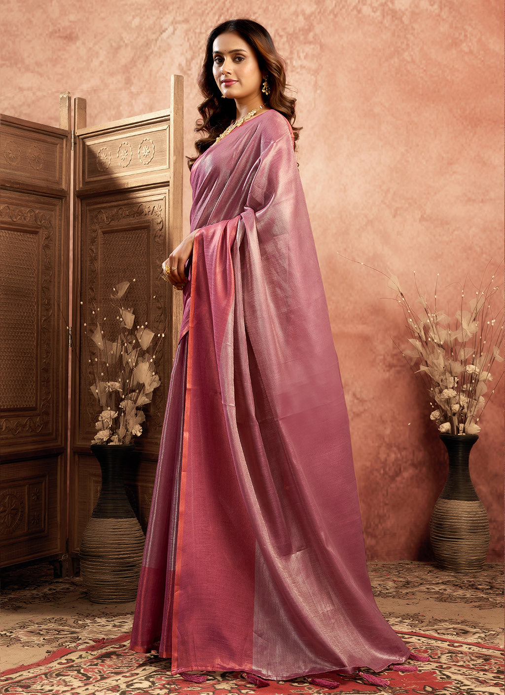 pure Soft Tissue Zari saree-Magenta