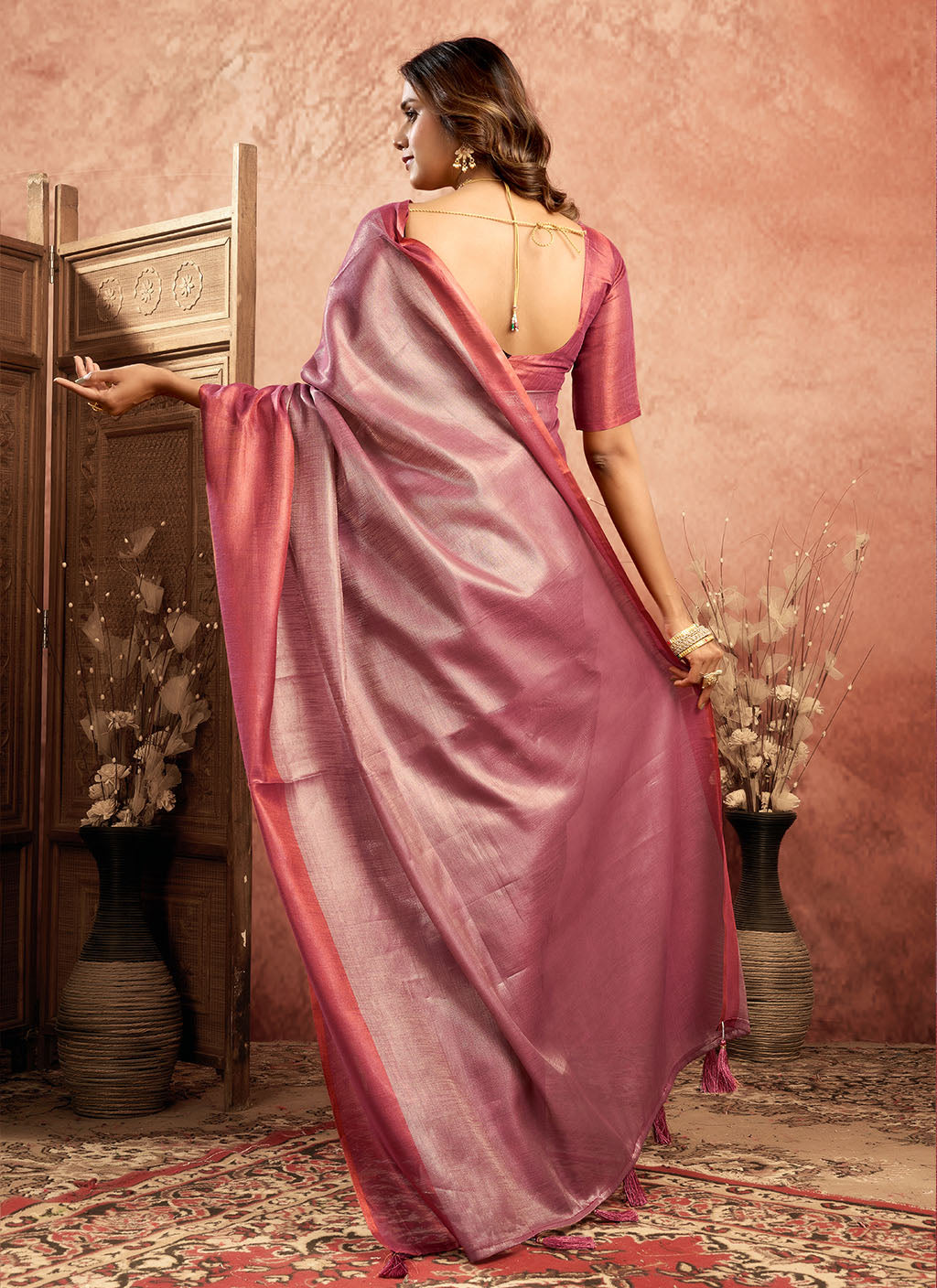 pure Soft Tissue Zari saree-Magenta