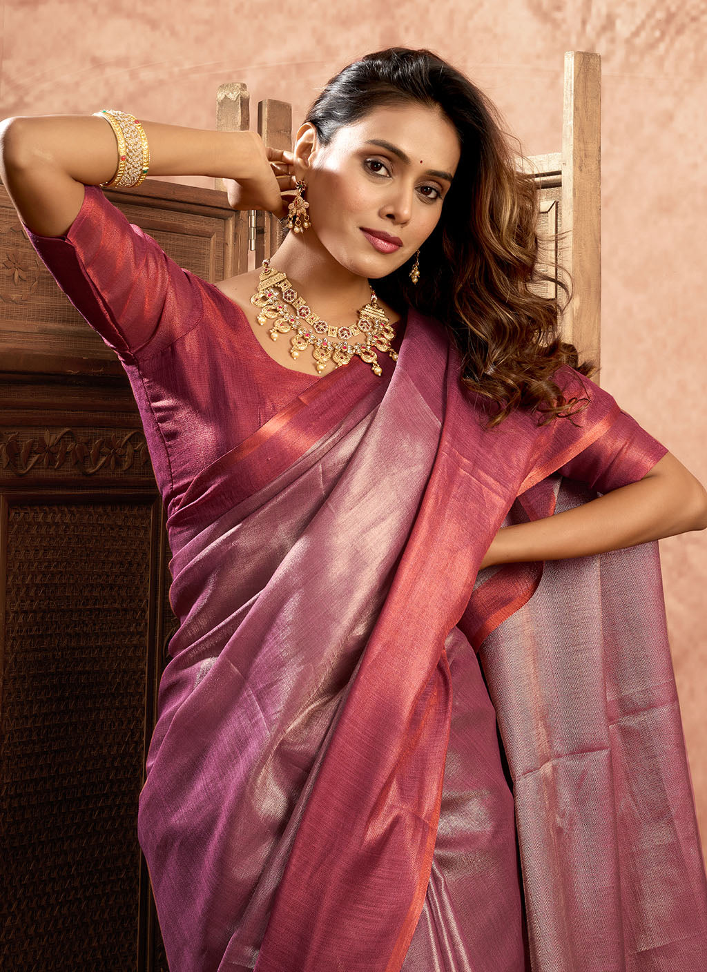 pure Soft Tissue Zari saree-Magenta