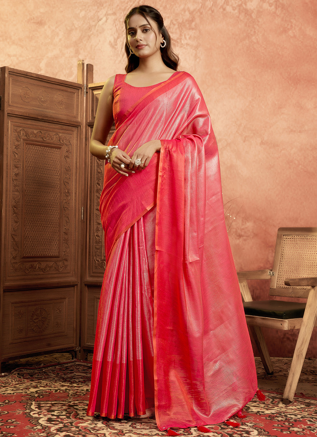 pure Soft Tissue Zari saree-Red