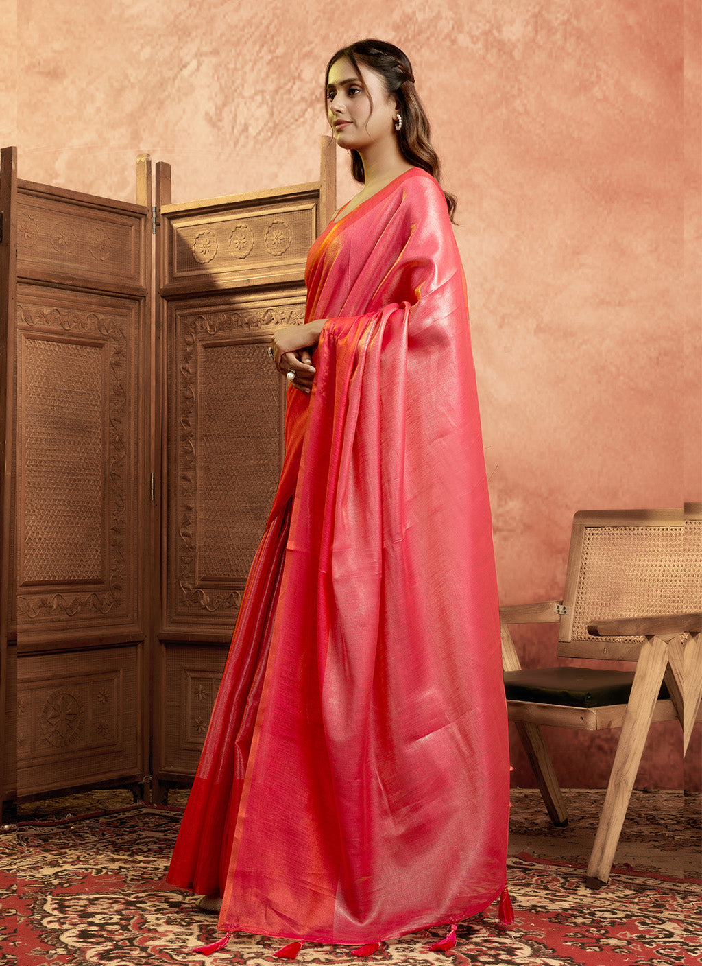 pure Soft Tissue Zari saree-Red
