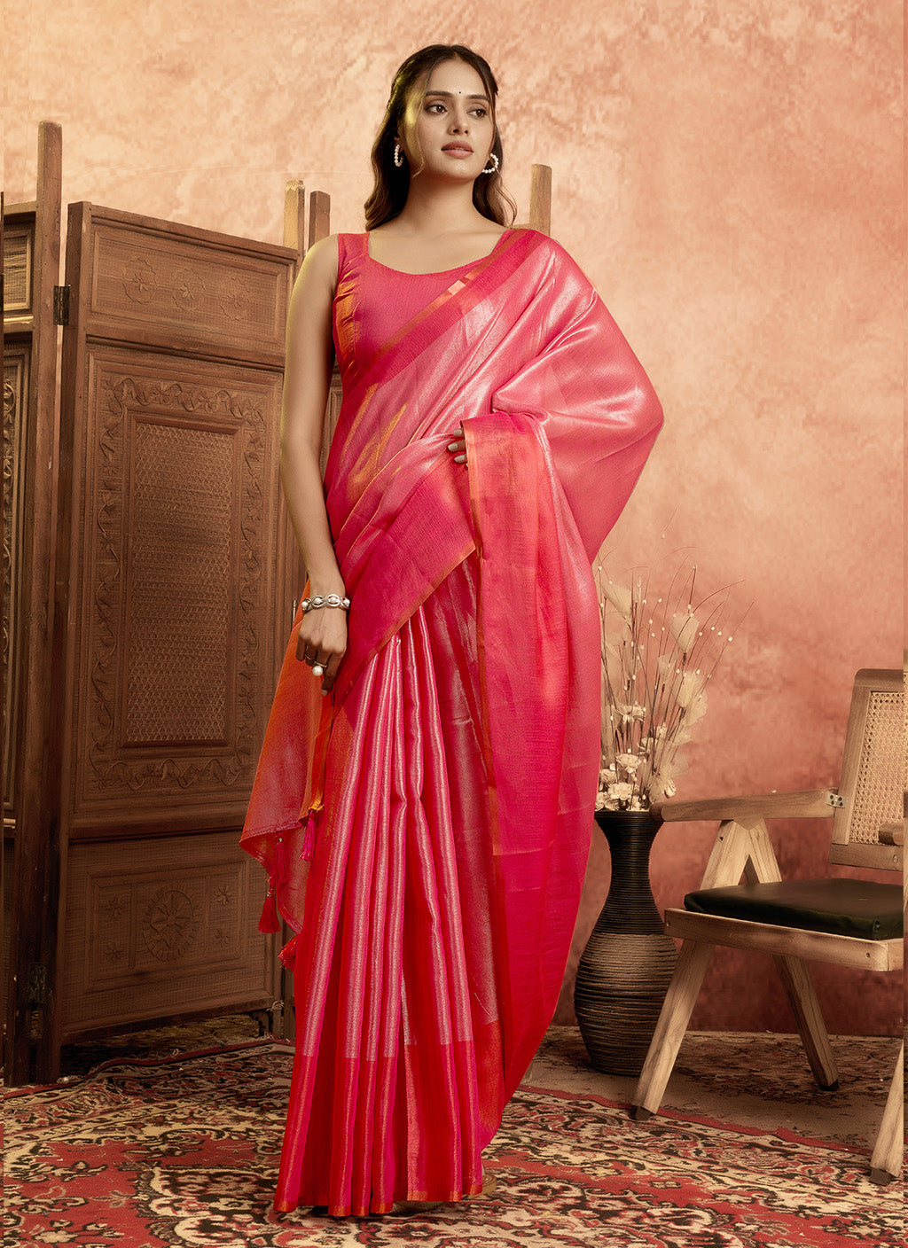 pure Soft Tissue Zari saree-Red