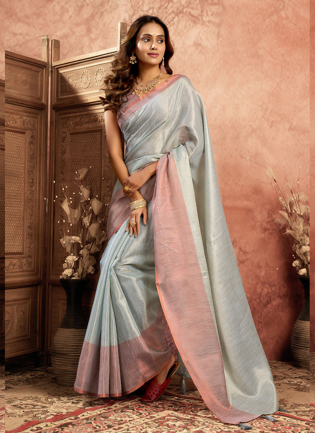pure Soft Tissue Zari saree-S blue